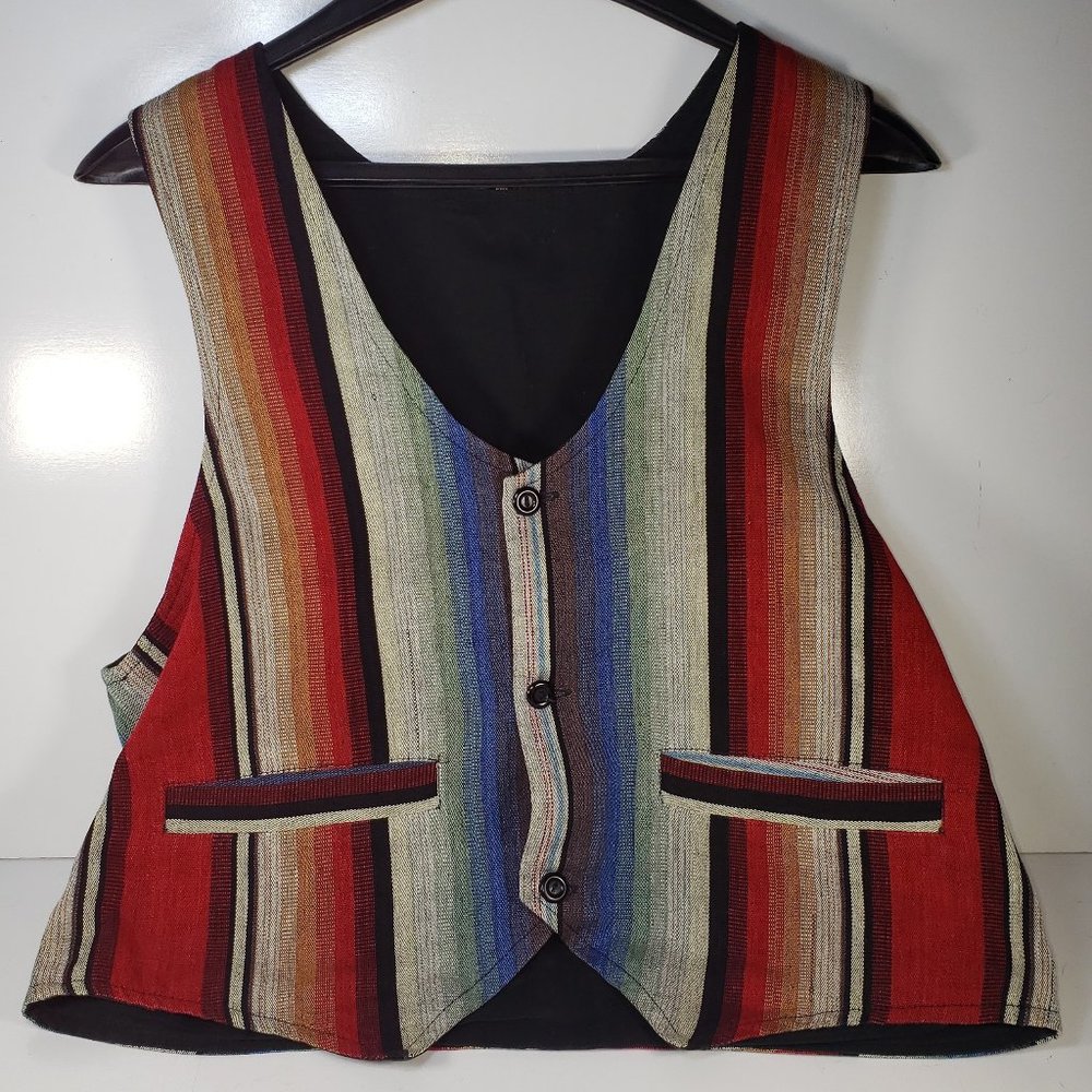 Unisex Custom Colorful Vertical Striped Vest Measurements Indicate Size Medium